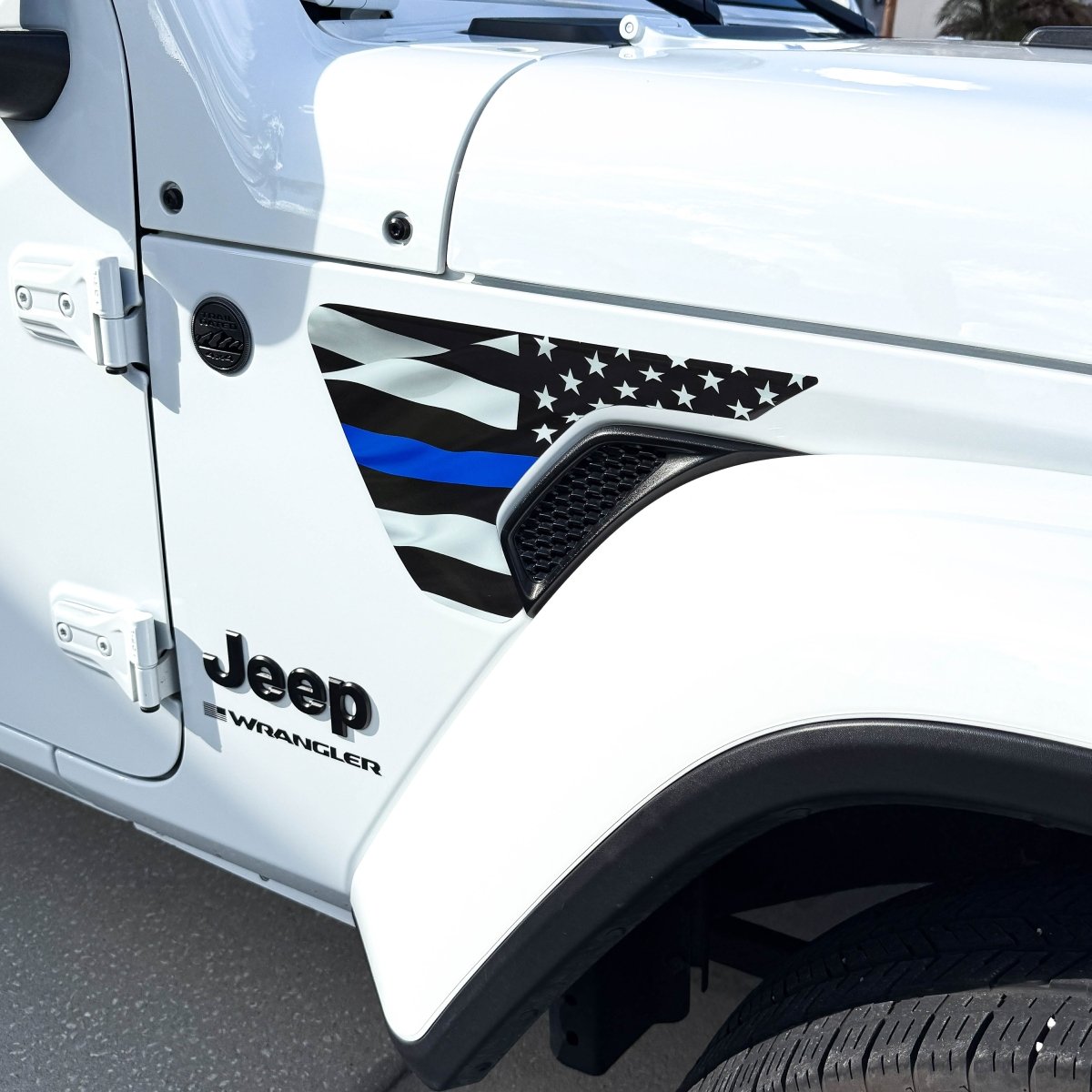 Jeep Fender Vent Decals Pair "Thin Blue Line" Fits 2018-2026 Wrangler JL & Gladiator - Tiny Wrapz