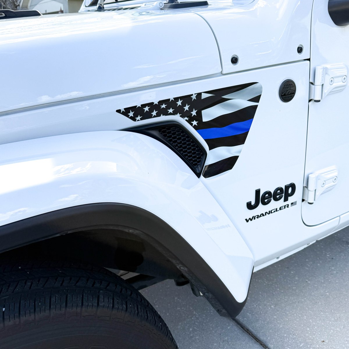 Jeep Fender Vent Decals Pair "Thin Blue Line" Fits 2018-2026 Wrangler JL & Gladiator - Tiny Wrapz