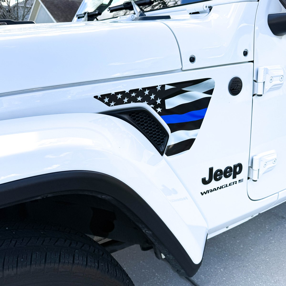 Jeep Fender Vent Decals Pair "Thin Blue Line" Fits 2018-2026 Wrangler JL & Gladiator - Tiny Wrapz