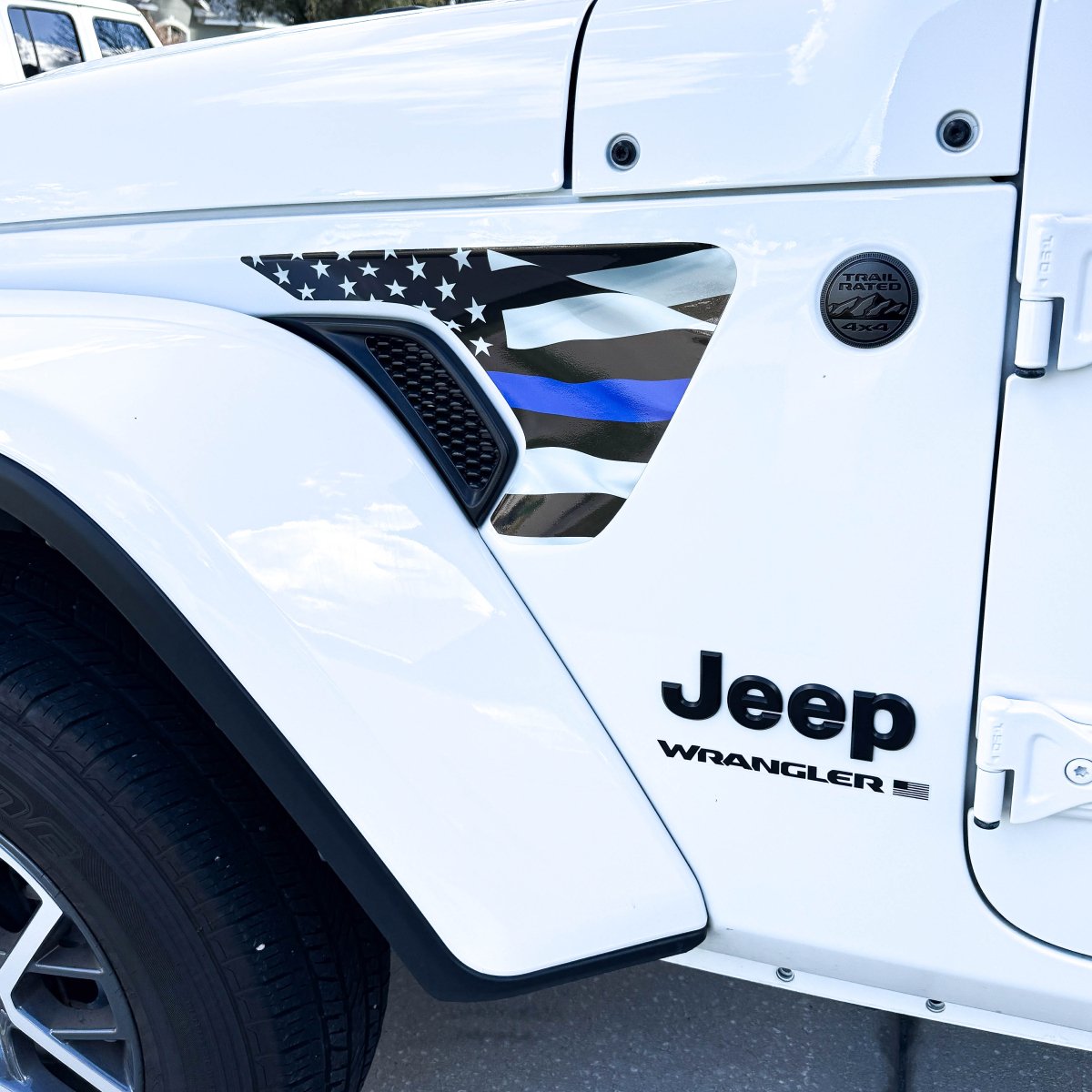 Jeep Fender Vent Decals Pair "Thin Blue Line" Fits 2018-2026 Wrangler JL & Gladiator - Tiny Wrapz