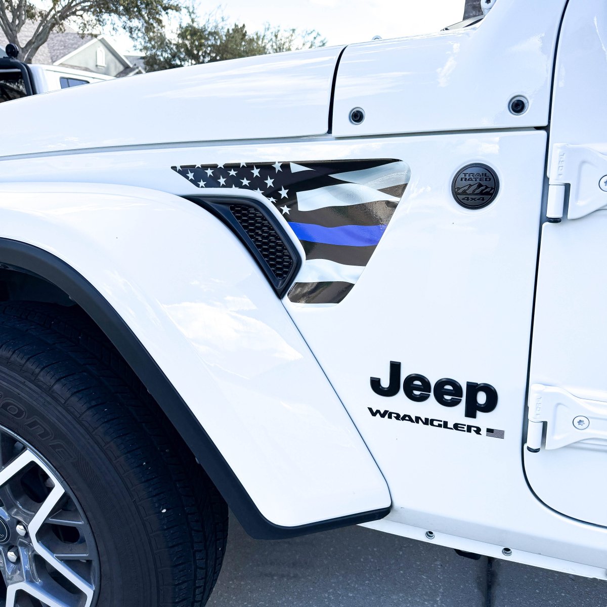 Jeep Fender Vent Decals Pair "Thin Blue Line" Fits 2018-2026 Wrangler JL & Gladiator - Tiny Wrapz