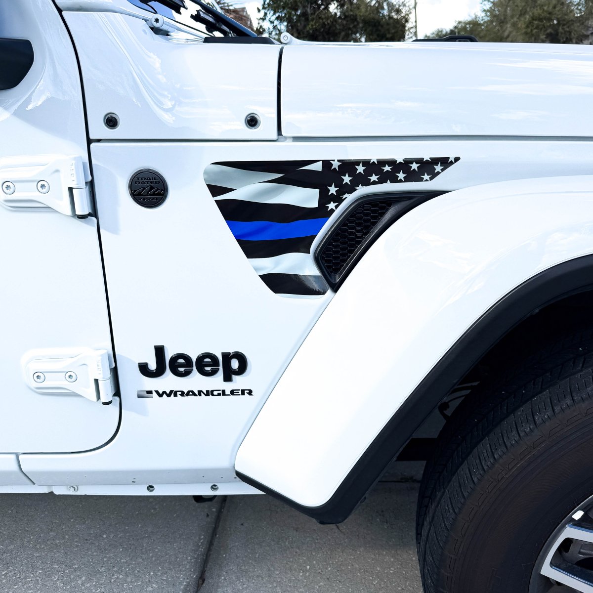 Jeep Fender Vent Decals Pair "Thin Blue Line" Fits 2018-2026 Wrangler JL & Gladiator - Tiny Wrapz