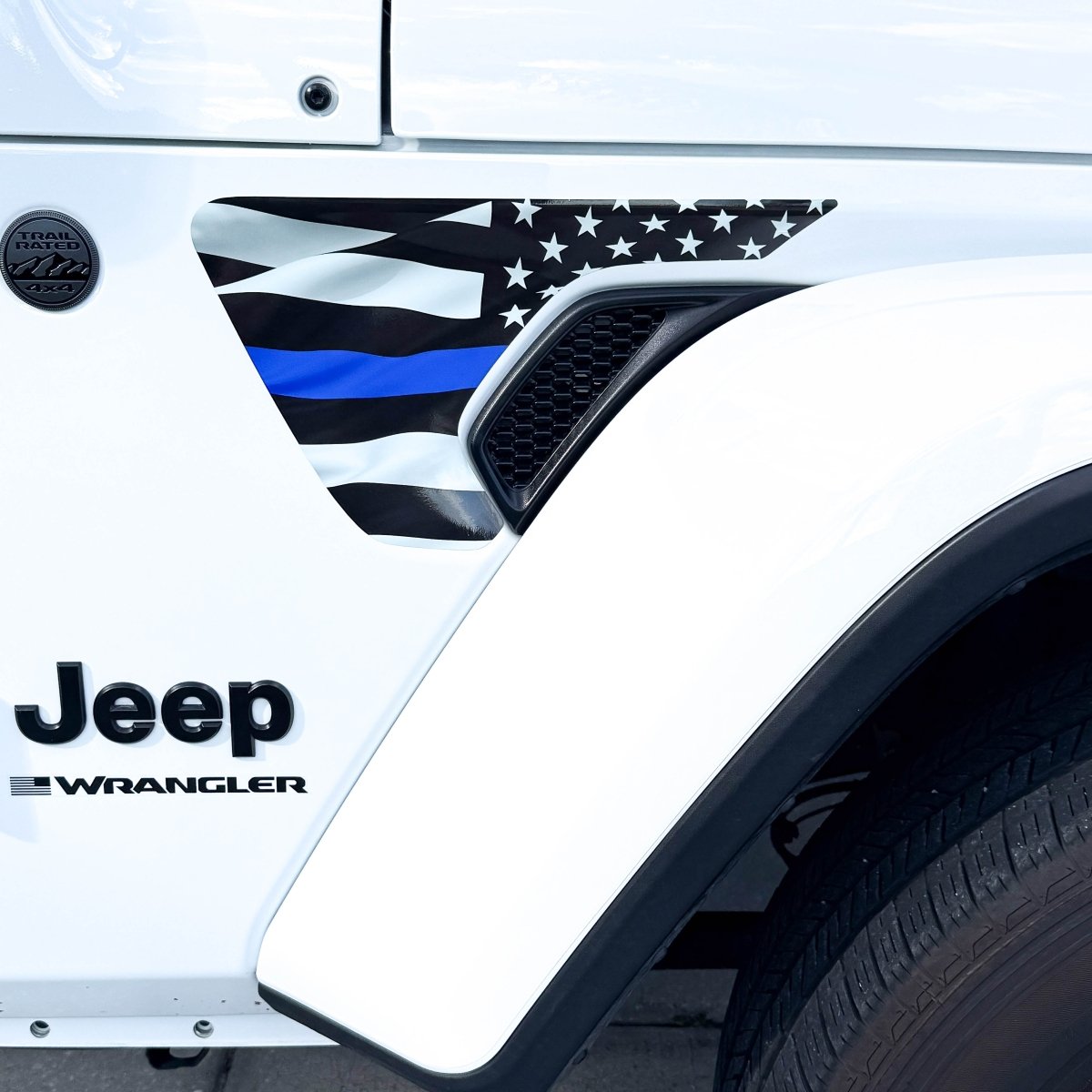 Jeep Fender Vent Decals Pair "Thin Blue Line" Fits 2018-2026 Wrangler JL & Gladiator - Tiny Wrapz