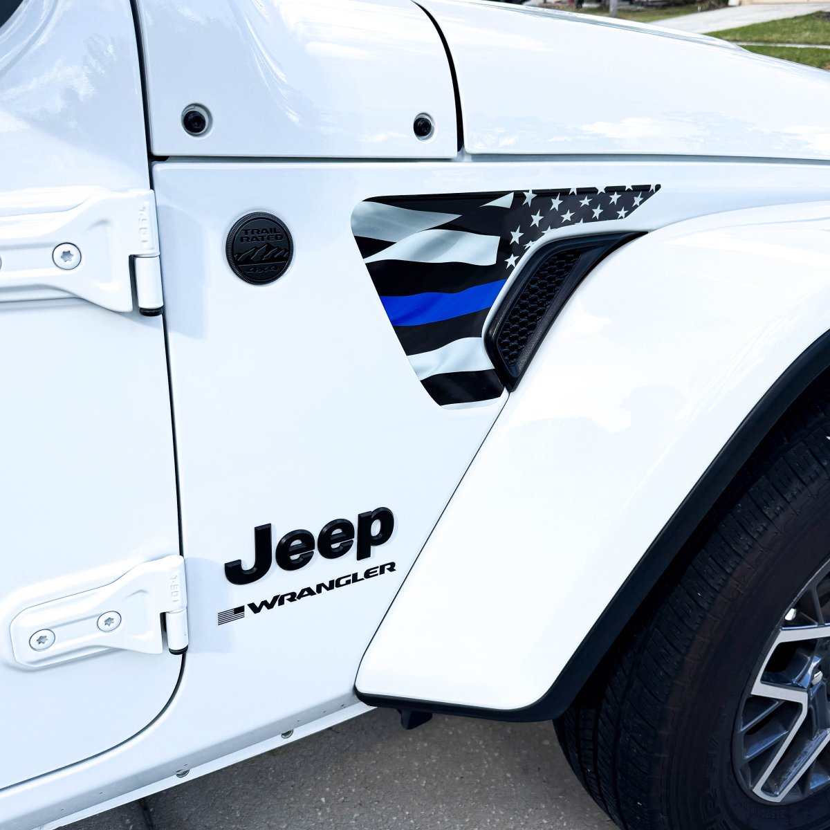 Jeep Fender Vent Decals Pair "Thin Blue Line" Fits 2018-2026 Wrangler JL & Gladiator - Tiny Wrapz