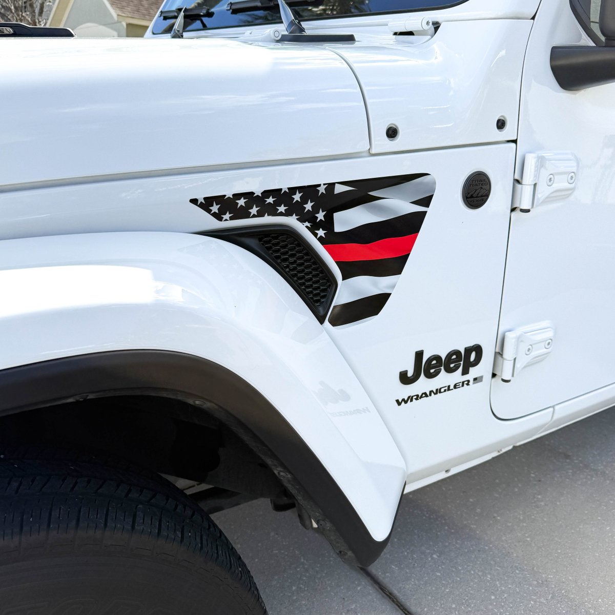 Jeep Fender Vent Decals Pair "Thin Red Line" Fits 2018-2026 Wrangler JL & Gladiator - Tiny Wrapz