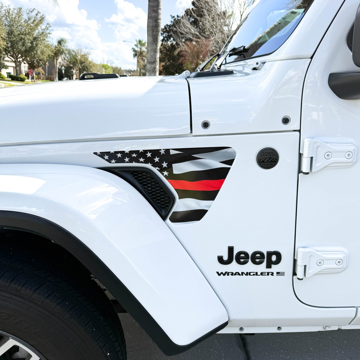 Jeep Fender Vent Decals Pair "Thin Red Line" Fits 2018-2026 Wrangler JL & Gladiator - Tiny Wrapz