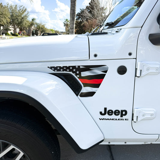 Jeep Fender Vent Decals Pair "Thin Red Line" Fits 2018-2026 Wrangler JL & Gladiator - Tiny Wrapz