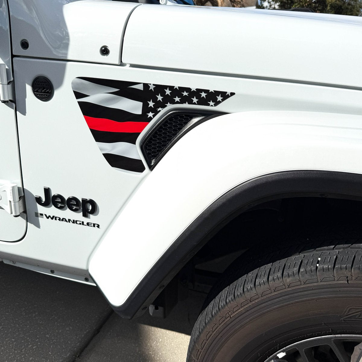 Jeep Fender Vent Decals Pair "Thin Red Line" Fits 2018-2026 Wrangler JL & Gladiator - Tiny Wrapz