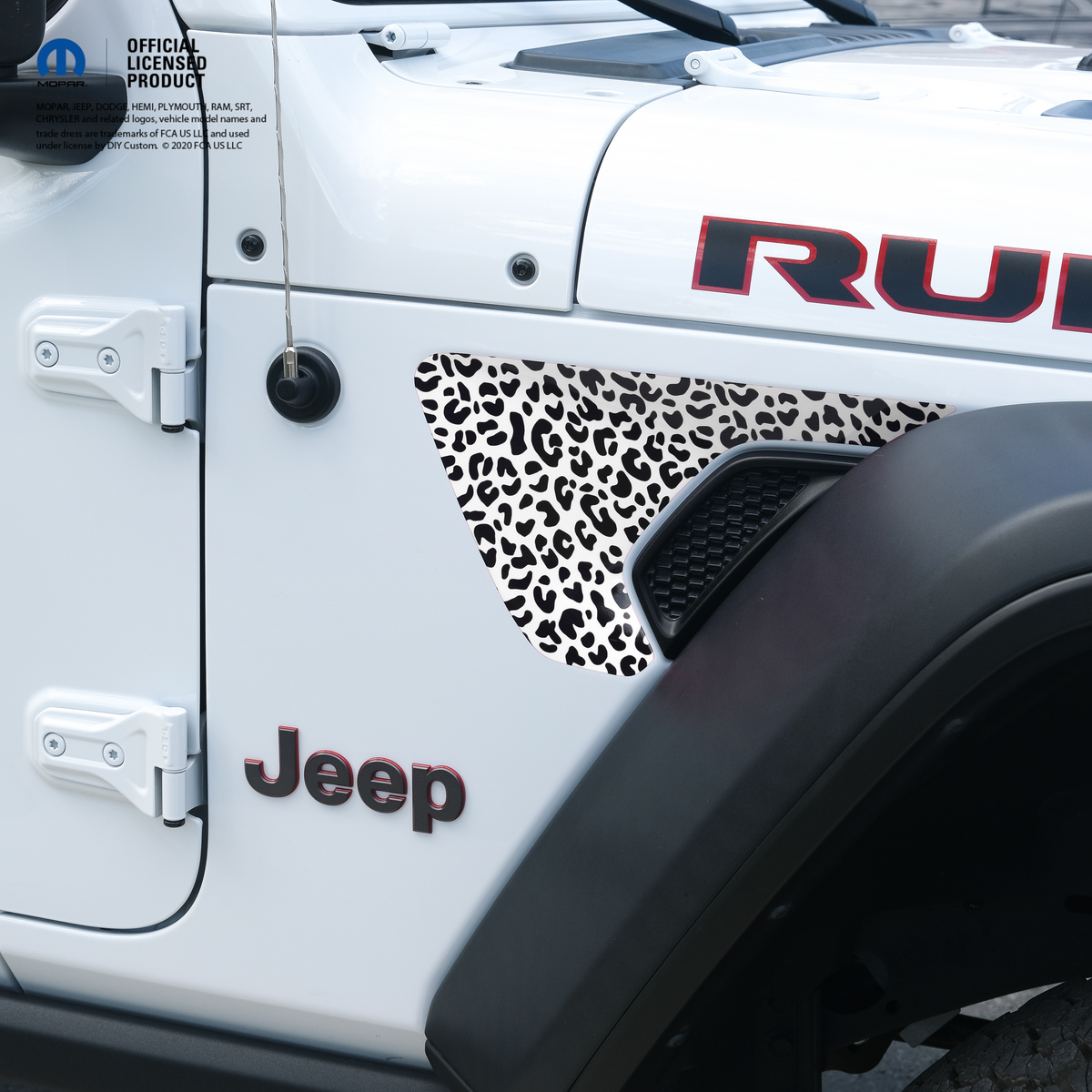 Jeep Fender Vent Decals Pair "Black and White Leopard" Fits 2018-2026 Wrangler JL & Gladiator