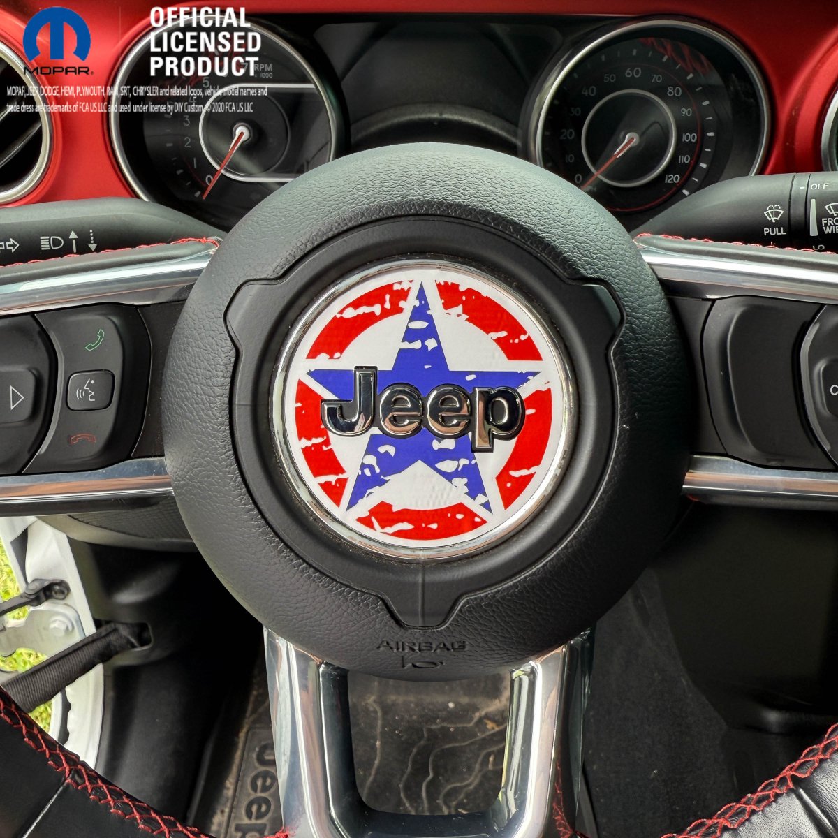 Jeep Wrangler JL Gladiator Steering Wheel Circle Distressed Stars Vinyl Decal Sticker - Tiny Wrapz