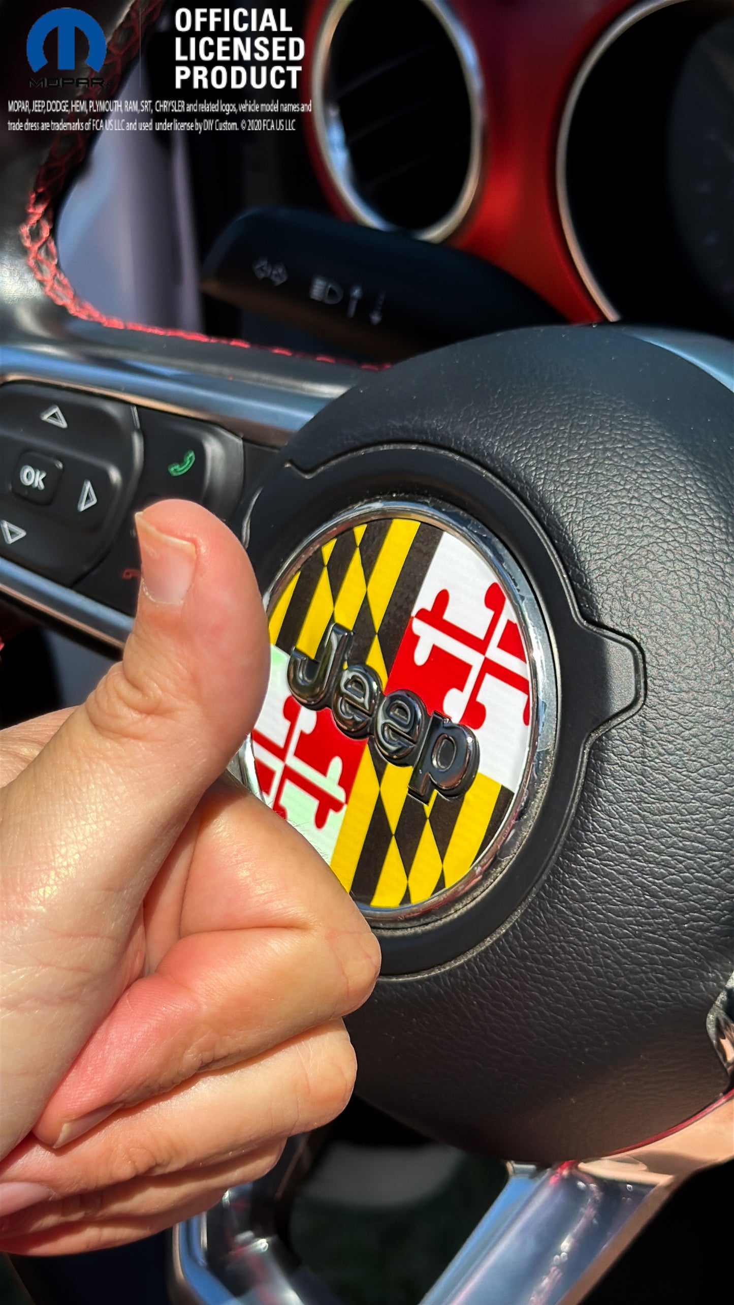 Jeep Wrangler JL Gladiator Steering Wheel Circle Maryland Flag Vinyl Decal Sticker