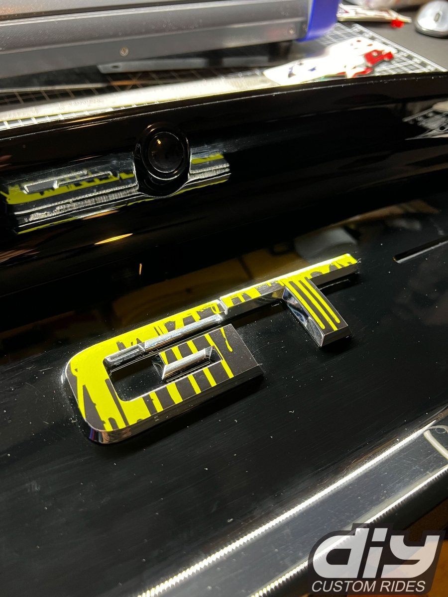 GT "Dripping Yellow on Black" Rear Emblem Overlay Decal Fits 2015-2023 Mustang GT - Tiny Wrapz