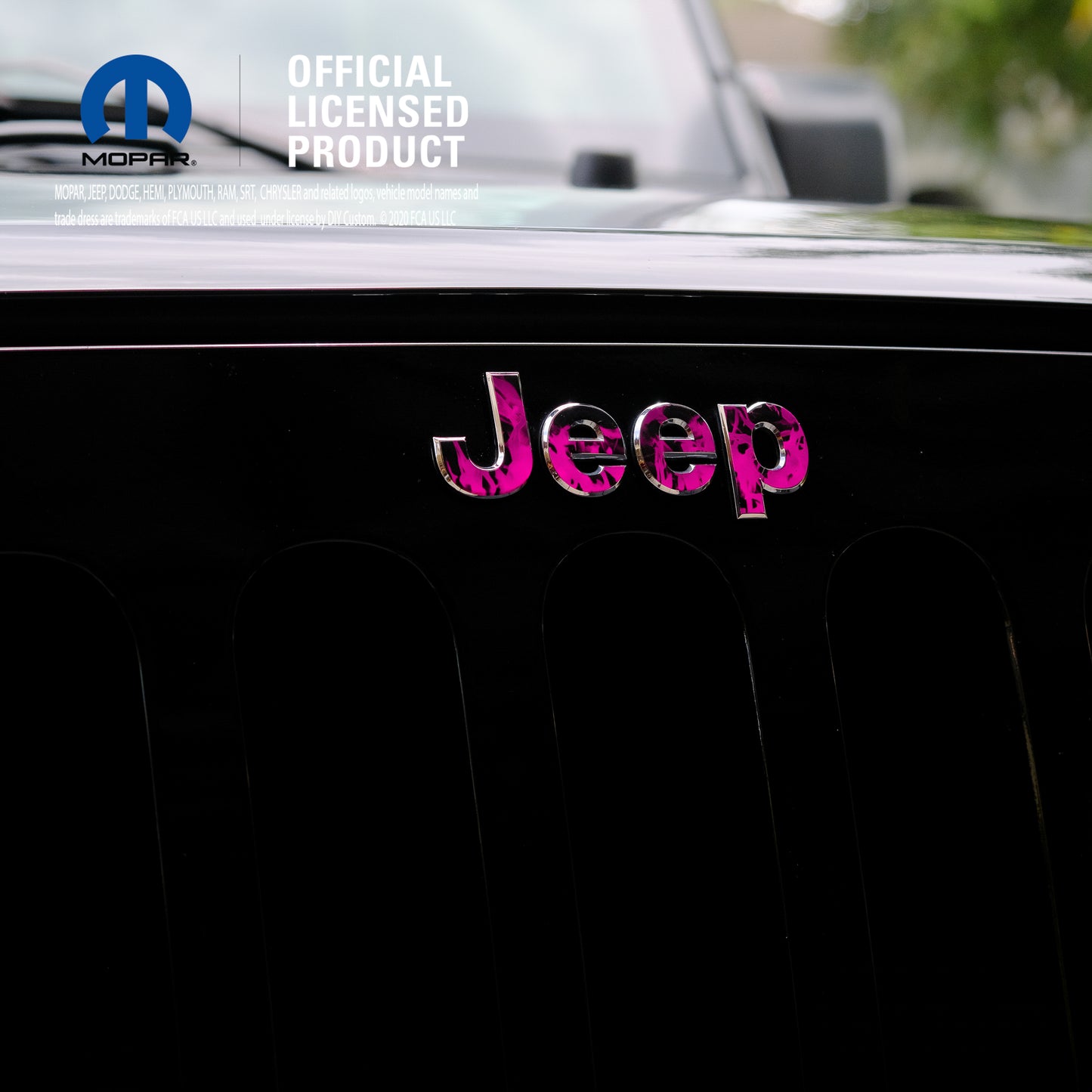 Jeep Emblem Overlay Decals - Pink Flames