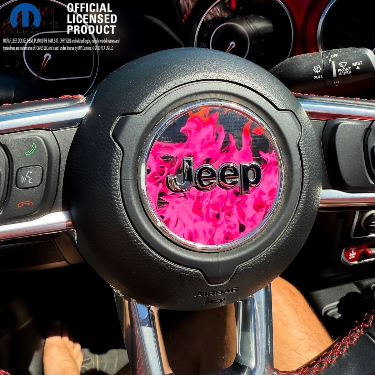 Jeep Wrangler JL Gladiator Steering Wheel Circle Pink Flames Vinyl Decal Sticker - Tiny Wrapz