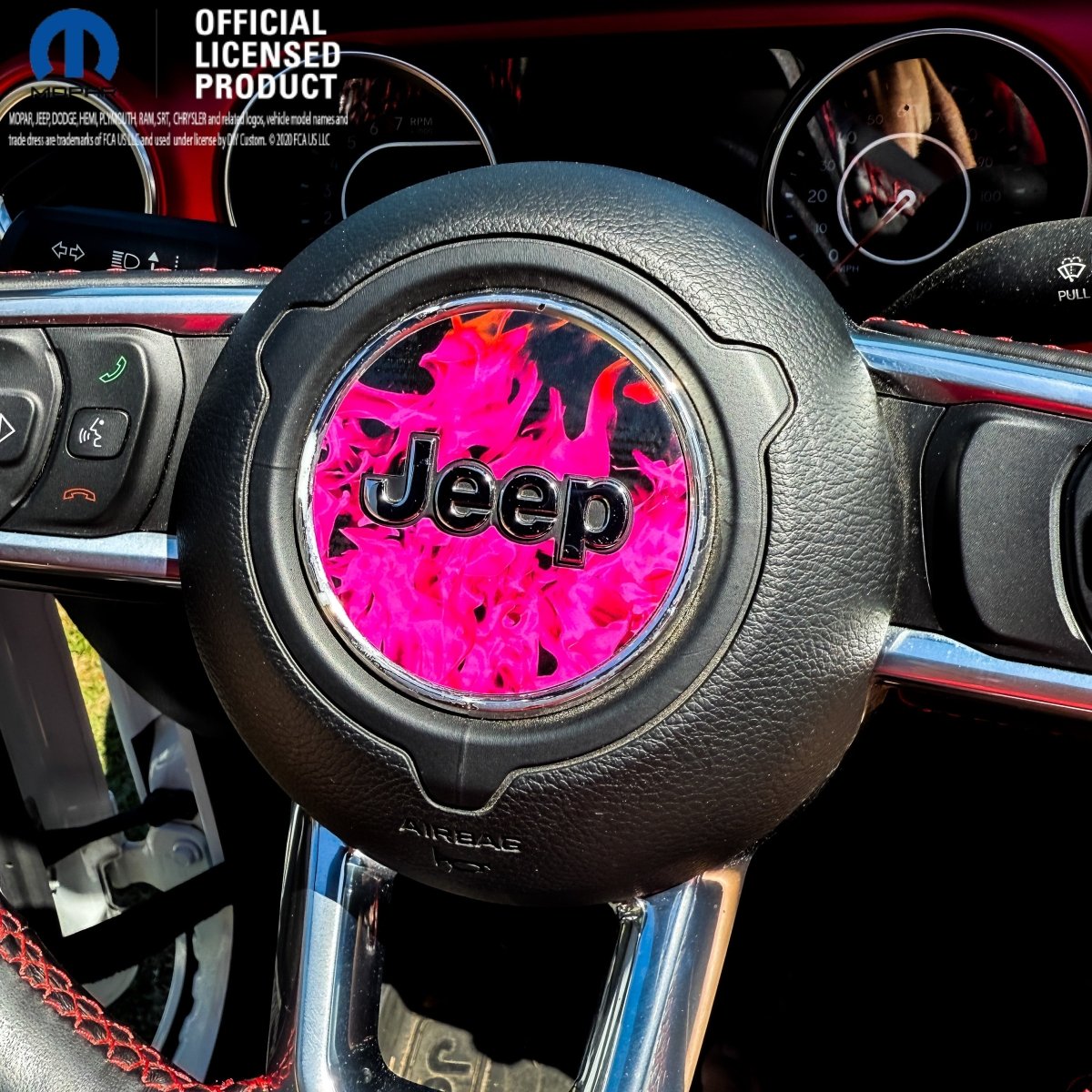 Jeep Wrangler JL Gladiator Steering Wheel Circle Pink Flames Vinyl Decal Sticker - Tiny Wrapz