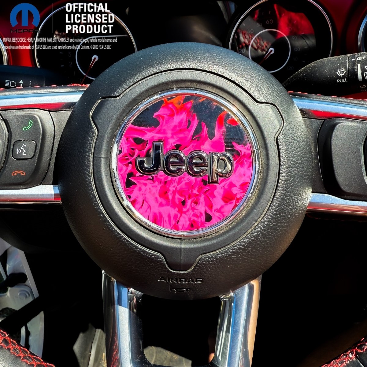 Jeep Wrangler JL Gladiator Steering Wheel Circle Pink Flames Vinyl Decal Sticker - Tiny Wrapz