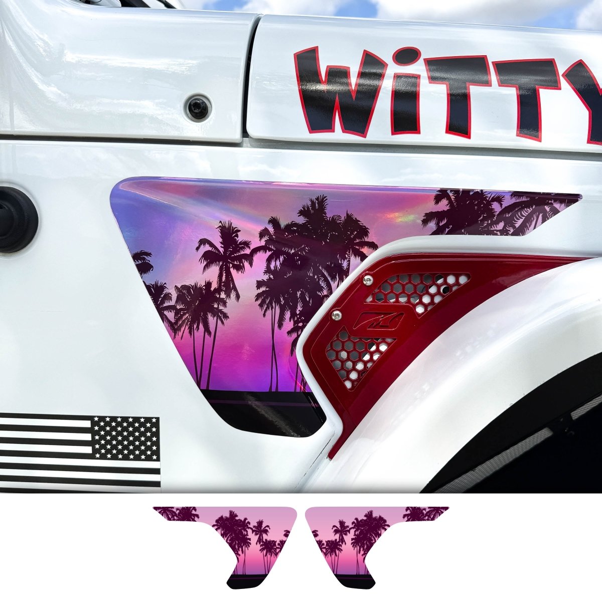 Jeep Fender Vent Holographic "Pink Sunset" Decals Fits 2018-2026 Wrangler JL & Gladiator - Tiny Wrapz