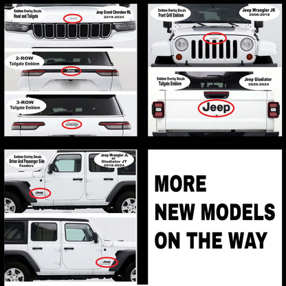 Jeep Emblem Overlay Decals -Topographic Black with Red