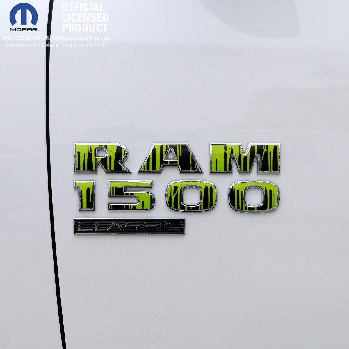 RAM Classic 1500-3500 Door Emblem Decals DRIPPING GREEN Fits 2009-2024 - Tiny Wrapz