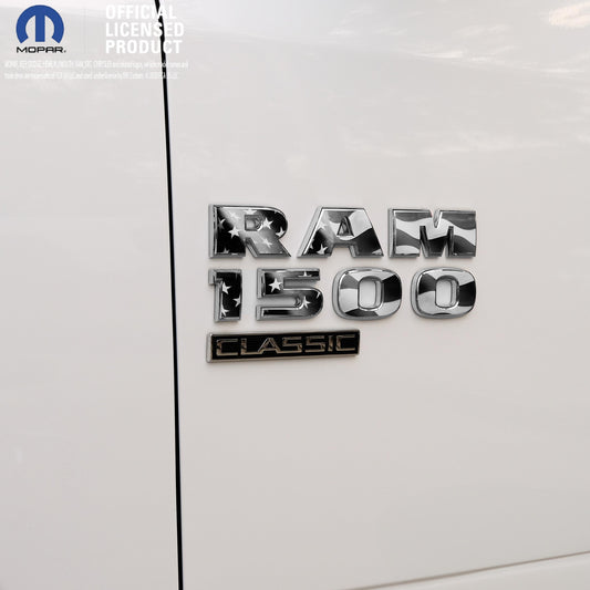 RAM Classic 1500-3500 Door Emblem Decals Grayscale American Flag Fits 2009-2024