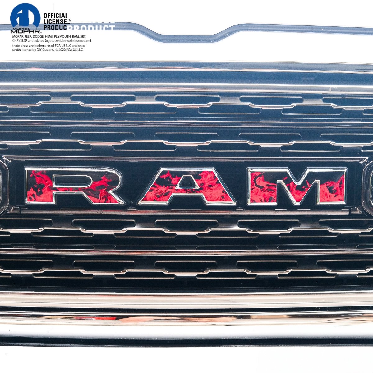 RAM Grill Emblem Overlay Decals RED FIRE FLAMES Fits 2009-2026 1500-5500 - Tiny Wrapz