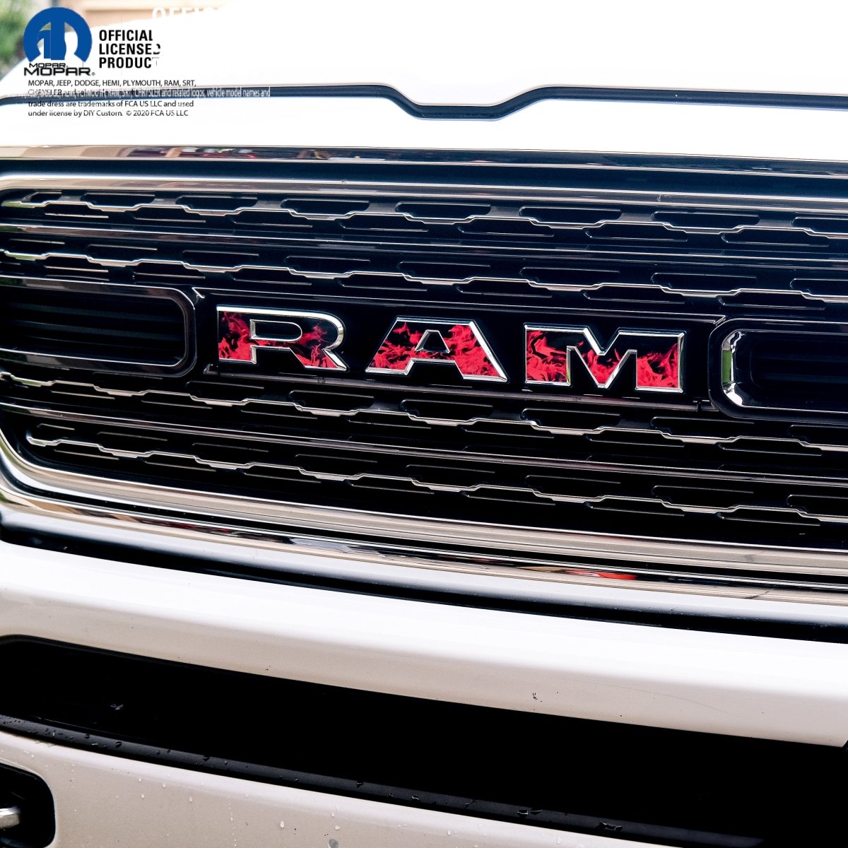 RAM Grill Emblem Overlay Decals RED FIRE FLAMES Fits 2009-2026 1500-5500 - Tiny Wrapz