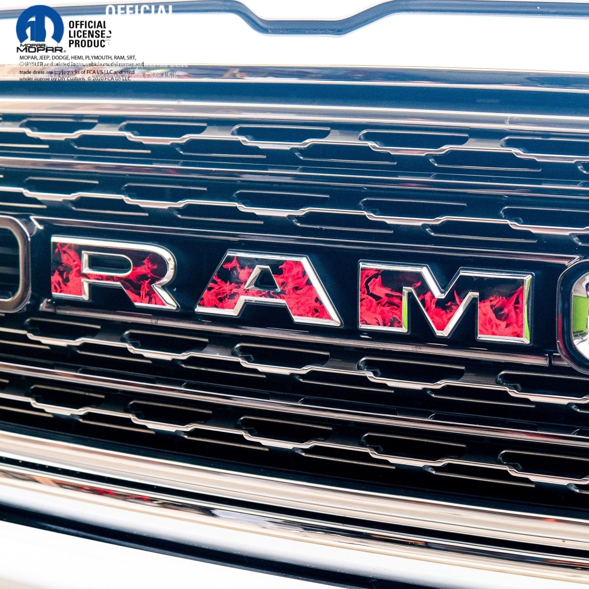 RAM Grill Emblem Overlay Decals RED FIRE FLAMES Fits 2009-2026 1500-5500 - Tiny Wrapz
