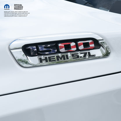 RAM 1500 Hood Emblem Overlay Decals L&R American Flag Fits 2019-2025 RAM Trucks