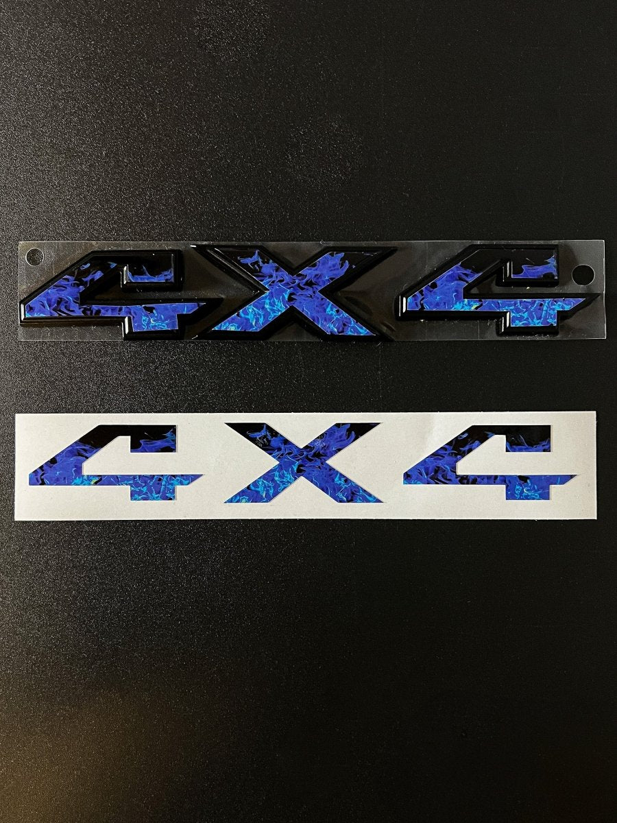 RAM 4x4 Emblem Overlay Decals BLUE FIRE FLAMES Fits 2009-2026 1500-5500 - Tiny Wrapz