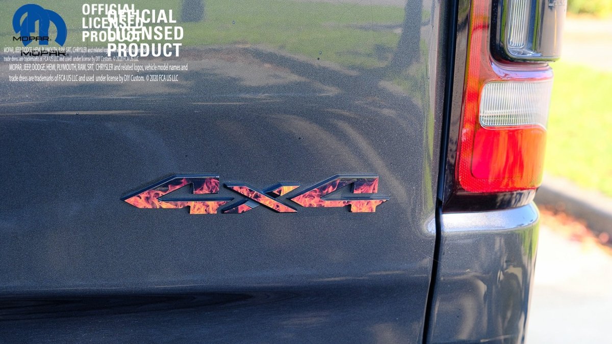 RAM 4x4 Emblem Overlay Decals REAL FIRE FLAMES Fits 2009-2026 1500-5500 - Tiny Wrapz
