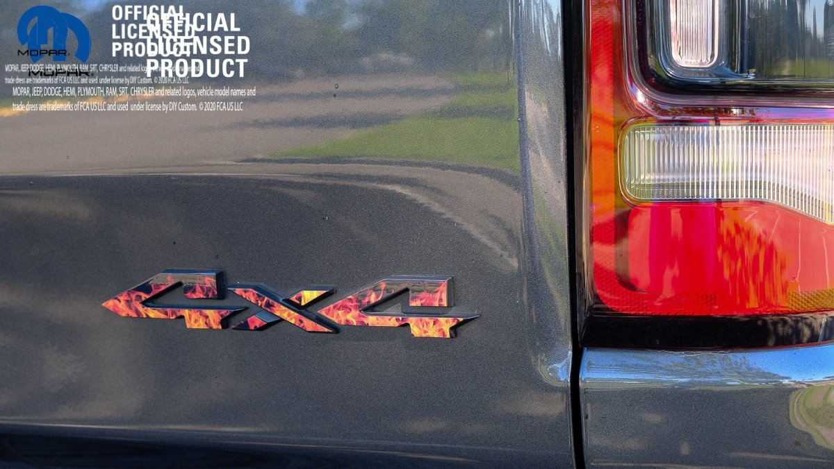 RAM 4x4 Emblem Overlay Decals REAL FIRE FLAMES Fits 2009-2026 1500-5500 - Tiny Wrapz