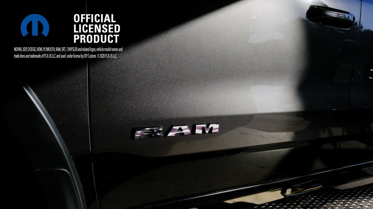 RAM Door x2 Emblem Overlay Decals L&R GRAYSCALE AMERICAN FLAG Fits 2019-2026 RAM Trucks - Tiny Wrapz