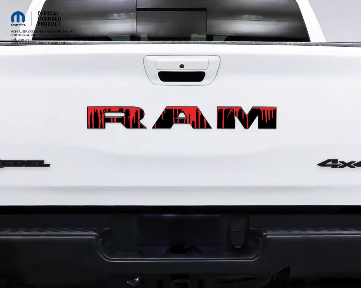 1500 RAM Tailgate Emblem Overlay Decals Red Dripping Fits 2009-2026 Trucks - Tiny Wrapz