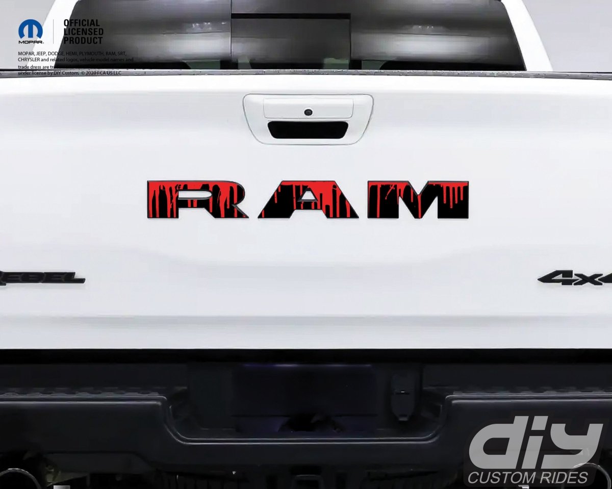 2500 3500 RAM Tailgate Letters Overlay Decals Dripping Red Fits 2019-2026 Trucks - Tiny Wrapz