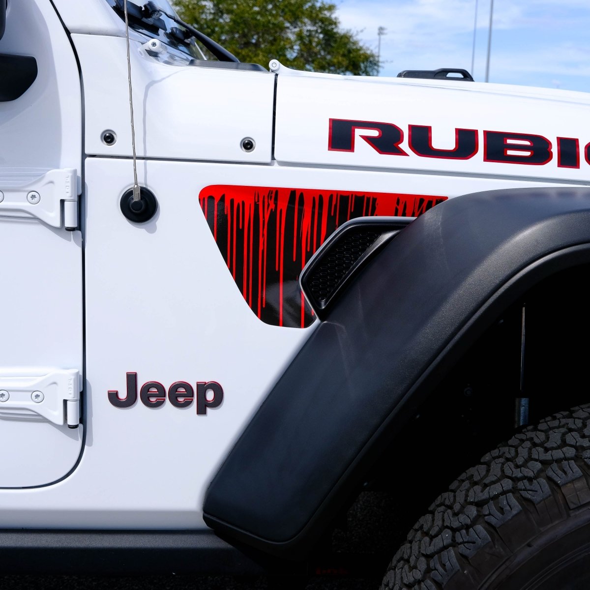 Jeep Fender Vent Decals Pair "Dripping Red" Fits 2018-2026 Wrangler JL & Gladiator - Tiny Wrapz