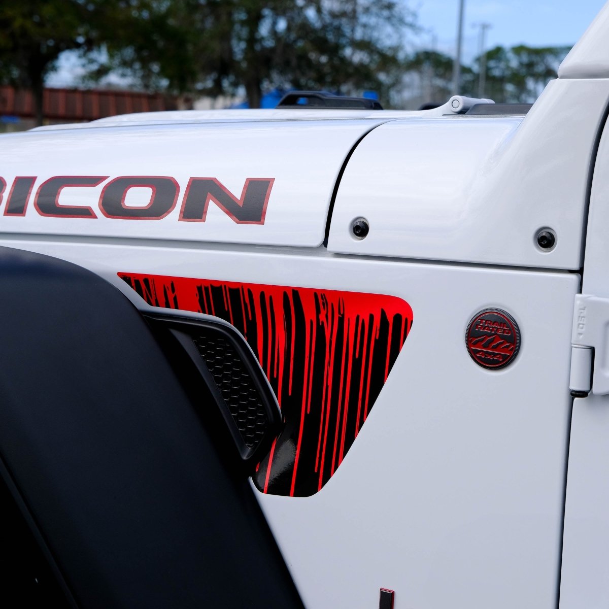 Jeep Fender Vent Decals Pair "Dripping Red" Fits 2018-2026 Wrangler JL & Gladiator - Tiny Wrapz