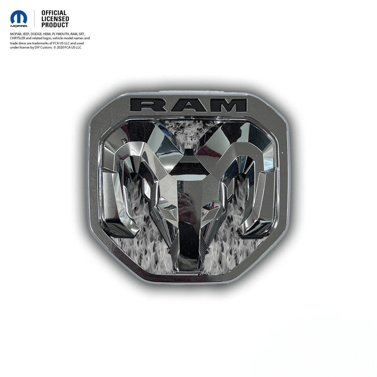 RAM Tailgate/Grill RAM Head Emblem Overlay Decals GRAYSCALE FLAMES Fits 2011-2024 Trucks - Tiny Wrapz