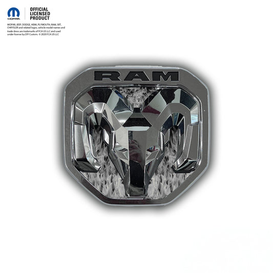 RAM Tailgate/Grill RAM Head Emblem Overlay Decals GRAYSCALE FLAMES Fits 2011-2024 Trucks