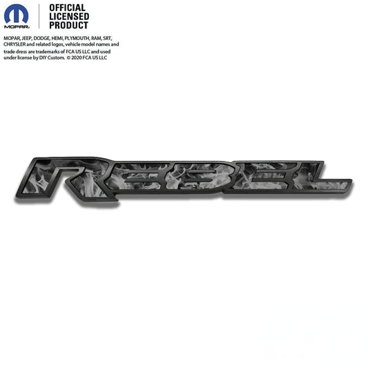 RAM Rebel Emblem Overlay Decals Grayscale Flames Fits 2015-2025