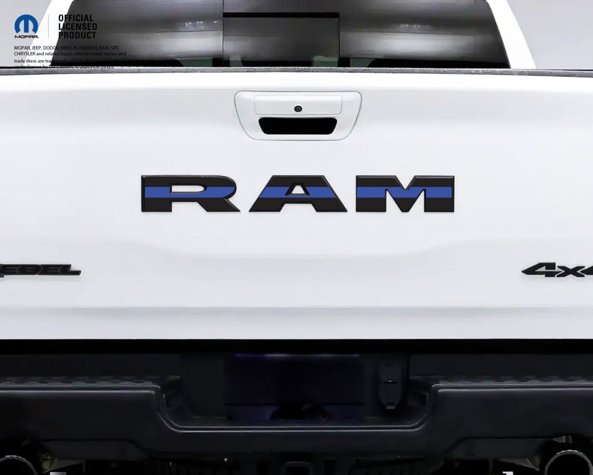 1500 RAM Tailgate Letters Premium Vinyl Overlay Decals Thin Blue Line Fits 2009-2026 Trucks - Tiny Wrapz