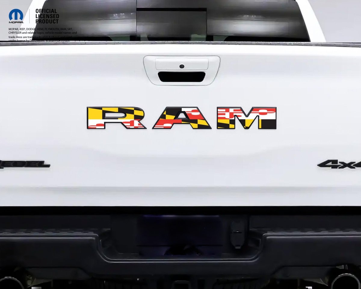 2500 3500 RAM Tailgate Letters Overlay Decals Maryland Flag Fits 2019-2026 Trucks - Tiny Wrapz