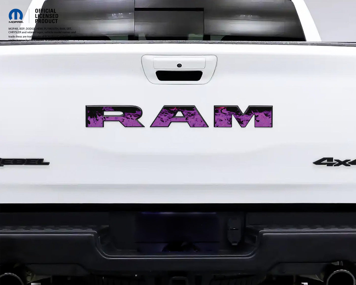 RAM Tailgate Letters Overlay Decals Purple Flames Fits 2009-2025 Trucks