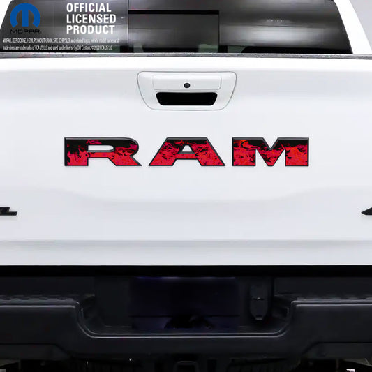 RAM Tailgate Letters Overlay Decals Red Flames Fits 2009-2026 Trucks