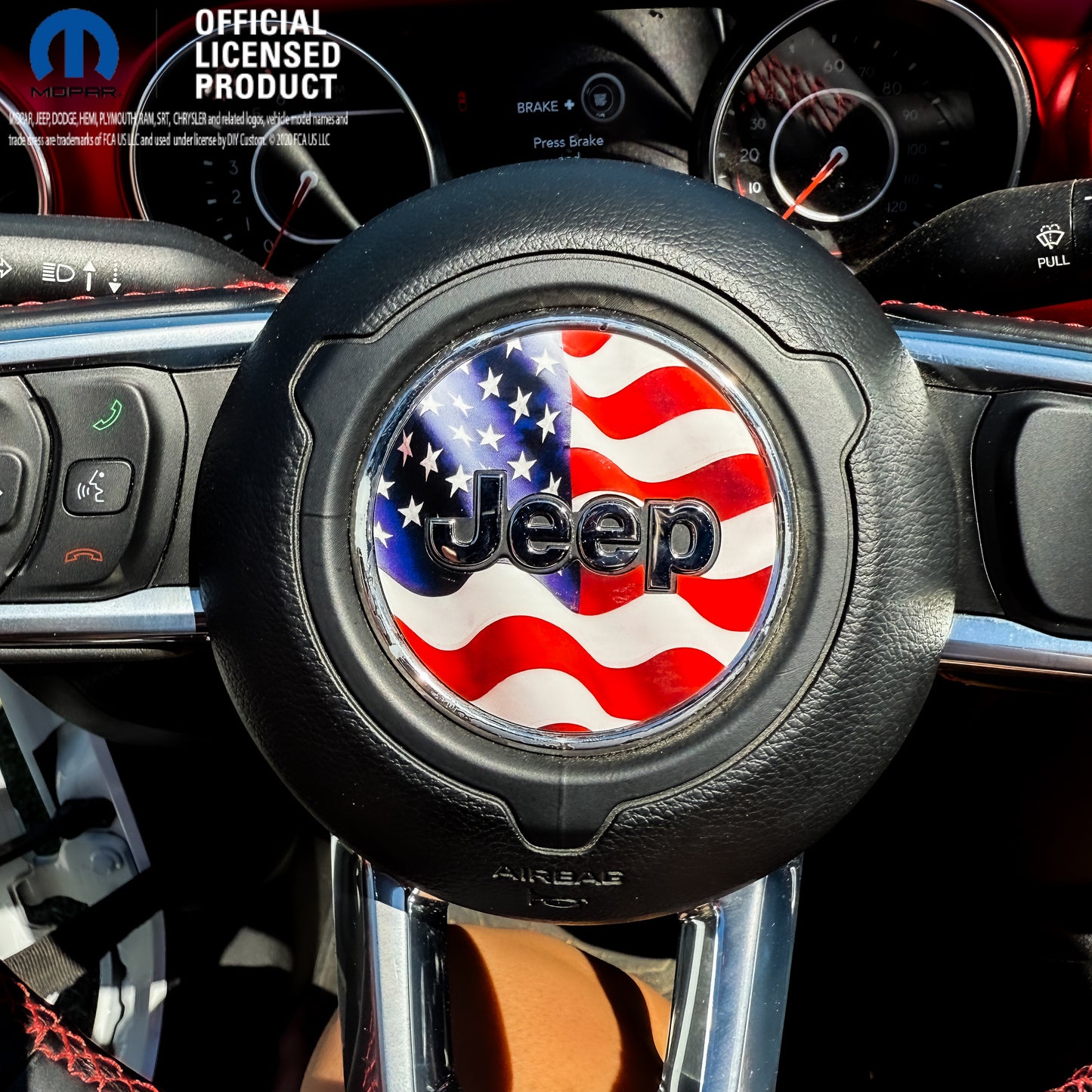 Jeep Wrangler JL Gladiator Steering Wheel Circle Waving American Flag Vinyl Decal Sticker