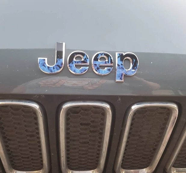 Jeep Emblem Overlay Decals - Blue Flames