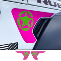 Jeep Fender Vent Decals Pair "Green on Pink Distressed Star" Fits 2018-2026 Wrangler JL & Gladiator - Tiny Wrapz