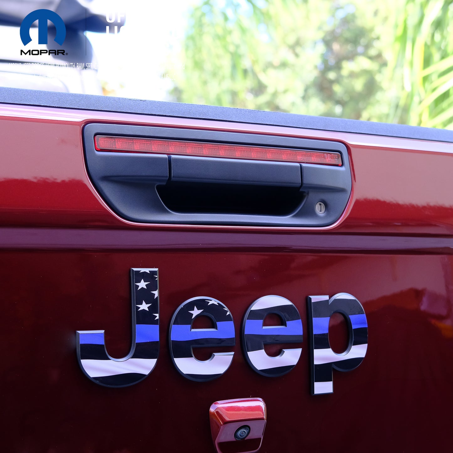 Jeep Emblem Overlay Decals - Thin Blue Line American Flag