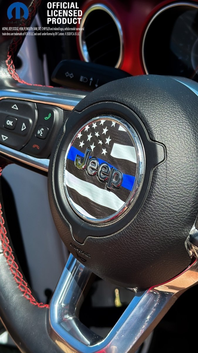 Jeep Wrangler JK Steering Wheel Circle Thin Blue Line American Flag Vinyl Decal Sticker 2007-2017 - Tiny Wrapz