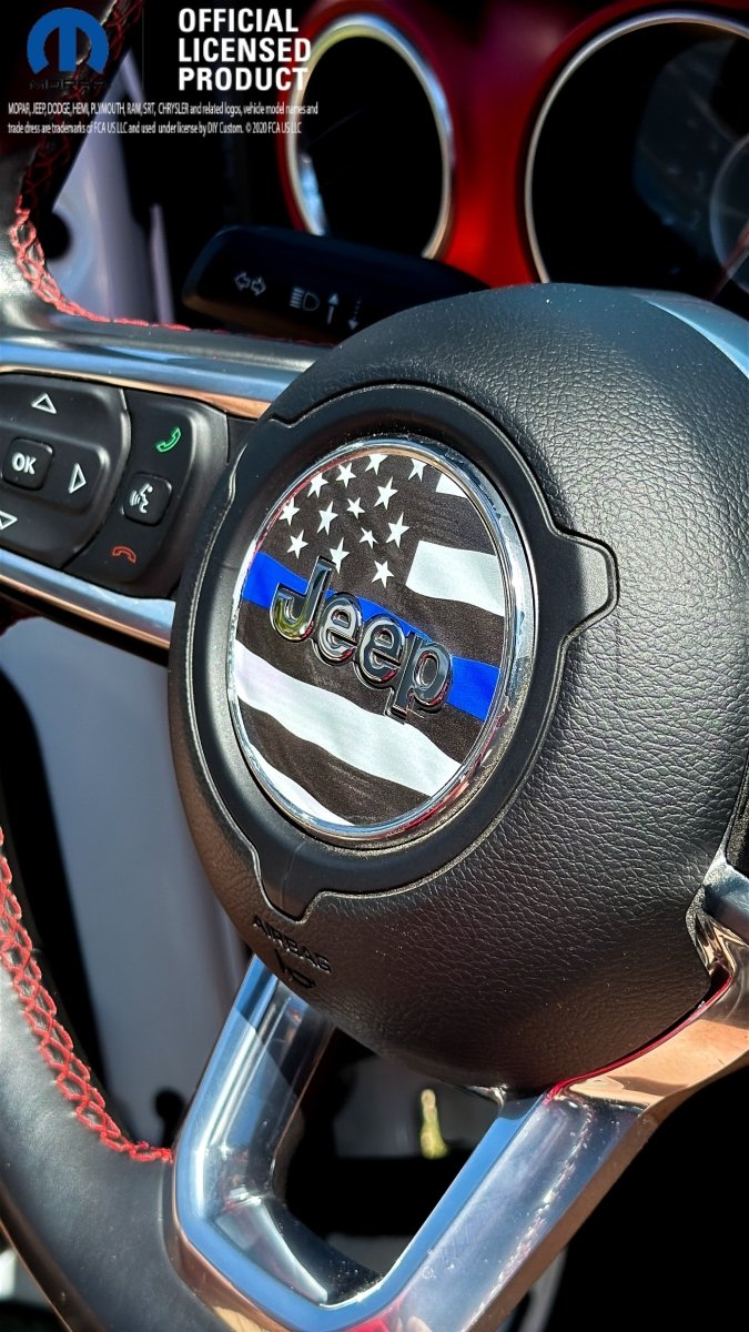 Jeep Wrangler JK Steering Wheel Circle Thin Blue Line American Flag Vinyl Decal Sticker 2007-2017 - Tiny Wrapz