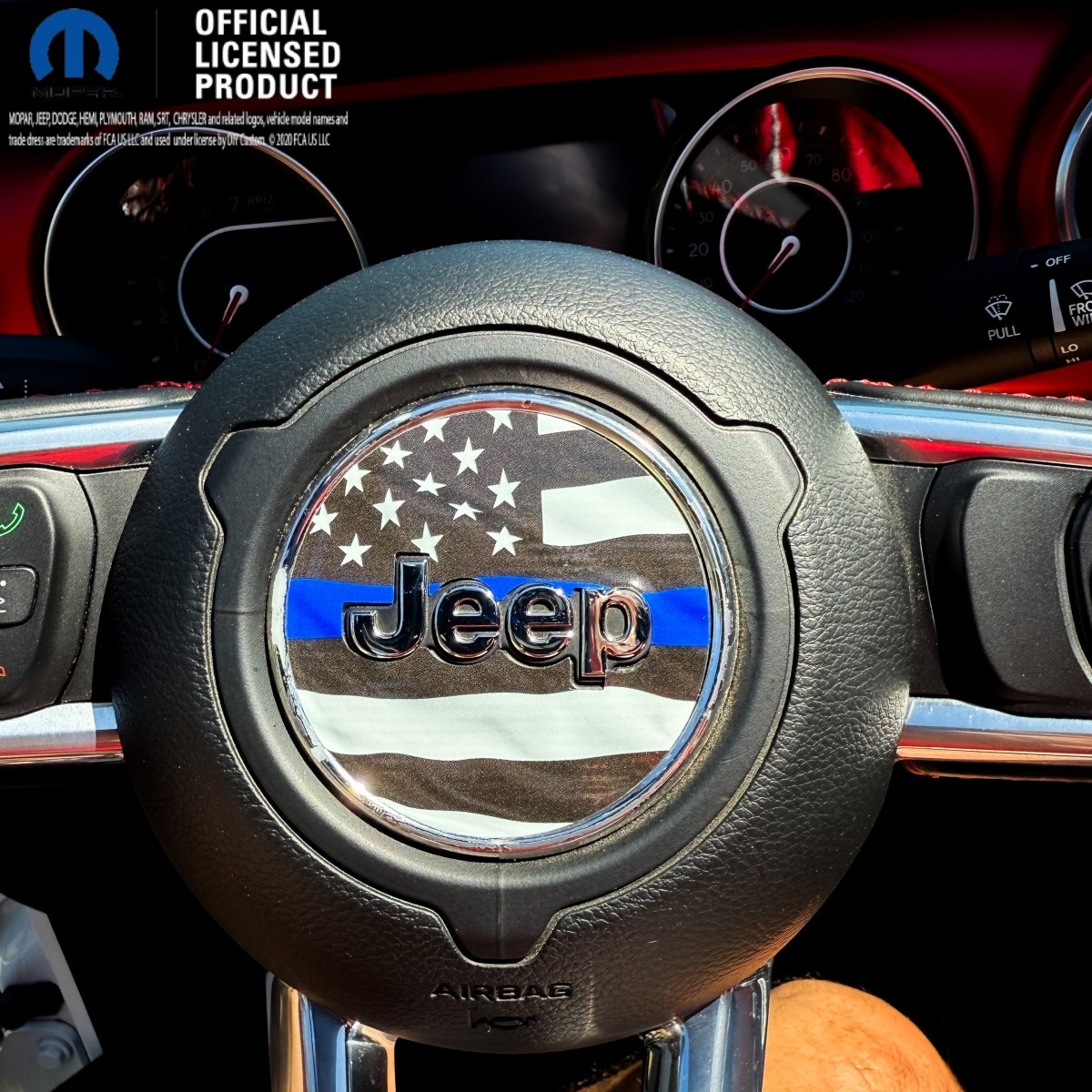 Jeep Wrangler JK Steering Wheel Circle Thin Blue Line American Flag Vinyl Decal Sticker 2007-2017 - Tiny Wrapz